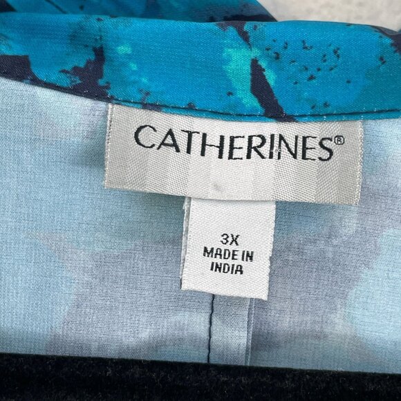 Catherines Womens Plus 3X Blouse Leaf Floral Print Roll Tab Sleeve Shirt Top - Picture 4 of 11